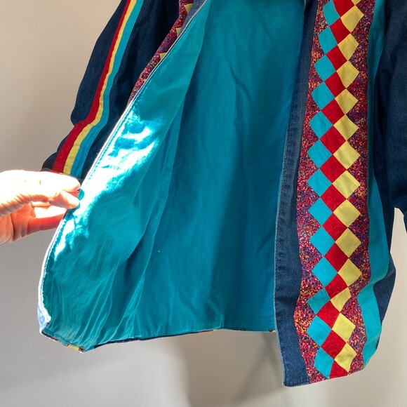 VTG Handmade Patchwork Pockets Lined Jean Jacket Retro Boho Festival Size XXL - Picture 2 of 12